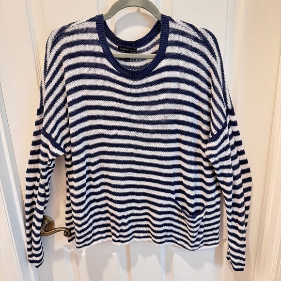 Eileen Fisher Summer Sweater, Blue & White Striped, Size XL - Picture 1 of 10